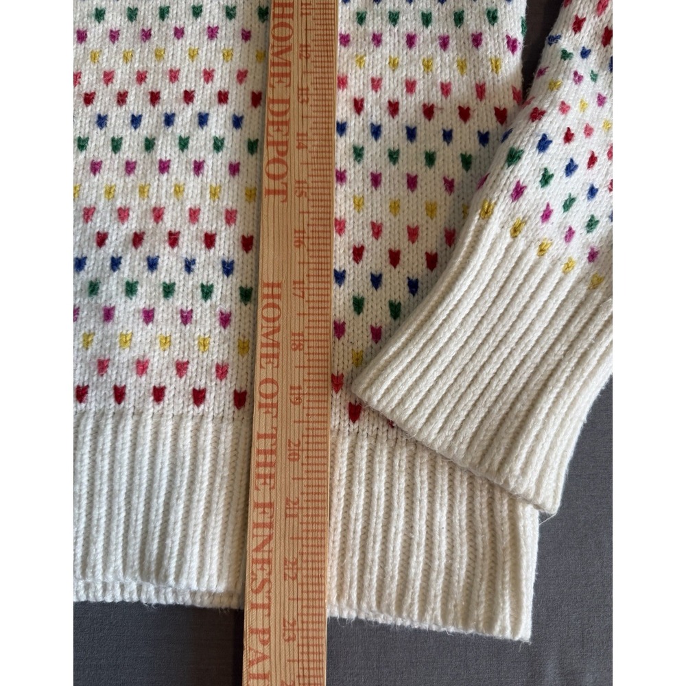 Talbots Rainbow Multicolor Birdseye Puff Sleeve White Cotton Blend Lg Sweater - Picture 4 of 8